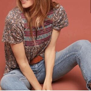 One September Anthropologie Abouet Embroidered Top